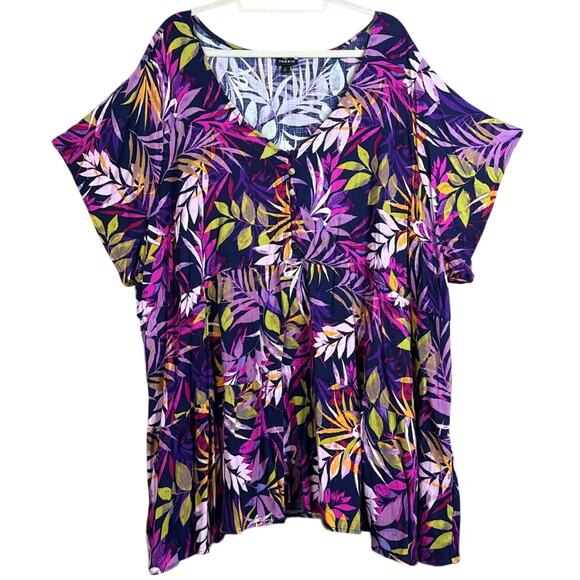 Torrid Rayon Slub Tiered Button-Front Top Blue Floral Leaf SZ 5 5X - Picture 1 of 10